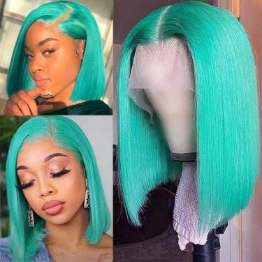 Imagem de Bob Wig Benafee Lake Blue Human Hair 13x4 HD Lace 180% de densidade