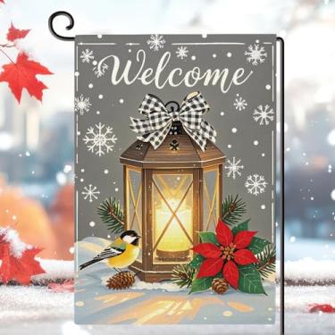 Imagem de Desejos de inverno bandeira de jardim de Natal dupla face urso polar rena bandeira de quintal férias de inverno decoração sazonal de Natal ao ar livre para pátio gramado varanda 30 x 45 centímetros