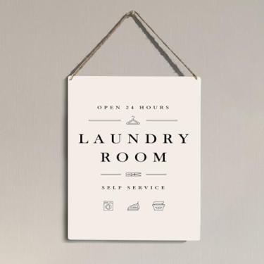 Imagem de Decoração de parede de lavanderia inauguração de casa nova casa presentes de aniversário para mulheres homens amigos retrô aberto 24 horas lavanderia autoatendimento placas de parede para quarto de