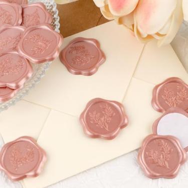 Imagem de 20 peças adesivos de selo de cera de eucalipto rosa autoadesivos adesivos de selo de envelope ótimos para convite de casamento, presentes de aniversário, cartões comemorativos, decoração de envelope