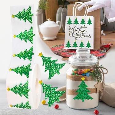 Imagem de 500 folhas/rolo adesivo de árvore de Natal brilhante etiqueta de embrulho de presente infantil adesivos de scrapbook adesivo
