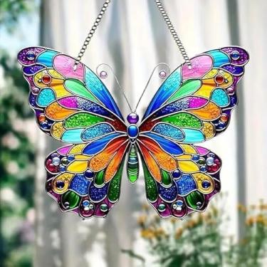 Imagem de 1 peça para pendurar apanhador solar de acrílico colorido, decoração de janela de 18 cm com design de vitral impresso, arte de parede de arco-íris, ideia de presente e ornamento de jardim, uso interno