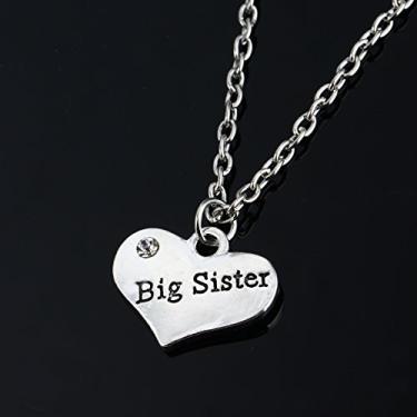 Imagem de Colar de coração de irmã presente para irmãs Big Sis Mid Sis Little Sister, presente de aniversário para irmãs, pingente de coração, One Size, Aço inoxidável, Sem Pedra Preciosa