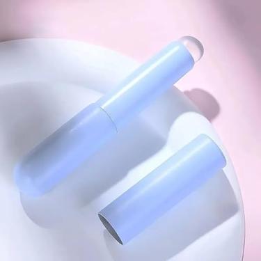 Imagem de 1 conjunto aplicador de pincel labial de silicone – sem óleo, ferramenta de maquiagem flexível para brilho labial, batom e corretivo, azul pastel