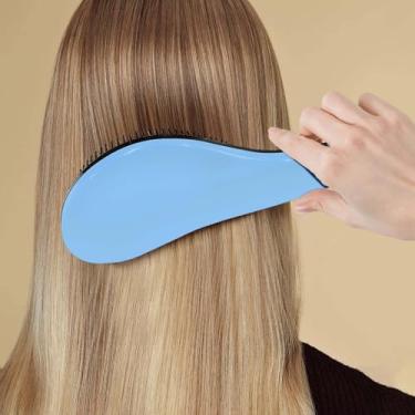 Imagem de Escova de cabelo antiemaranhamento com dentes macios - Escova desembaraçadora para cabelos naturais, encaracolados, lisos, molhados ou secos - azul