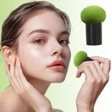 Imagem de 1 esponja de maquiagem com alças e estojo, esponja de pincel de maquiagem para corretivo de base e pó, aplicadores cosméticos versáteis para uso seco e molhado, verde