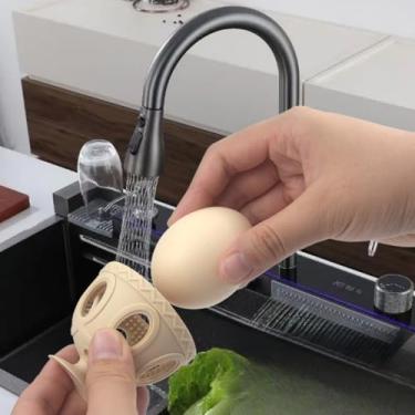 Imagem de Limpador de ovos fresco, limpador de escova de ovos de silicone, ferramenta multiuso de limpeza de vegetais e frutas (amarelo)