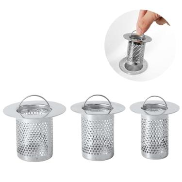 Imagem de 3 coletores de cabelo de ralo de chuveiro, filtro de ralo de pia de banheiro de aço inoxidável, 3 tamanhos, filtros de ralo de banheira profundos e confiáveis, rolha de filtro de cabelo, protetor de