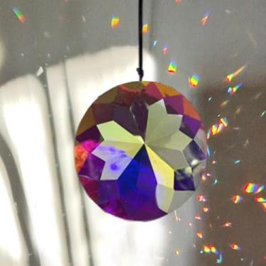 Imagem de Lustre de pendurar prismas de cristais com corrente para janelas, peças para apanhadores de sol, pingentes de arco-íris (colorido, flor dourada roxa redonda)