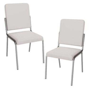 Imagem de Kit 2 Cadeiras Cromada Sala Jantar 2c129cr Corino Branco Kappesberg Branco