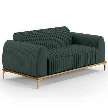 Imagem de Sofá 3 Lugares Para Sala De Estar Molino 210 Cm D02 Pés D'ouro Linho Verde Musgo C-117 - Lyam Decor
