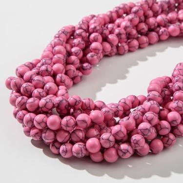 Imagem de CYEENUT Contas turquesa de 8 mm, 190 peças, pedras naturais, contas soltas redondas para artesanato DIY, pulseira, colar, brincos, joias (rosa)