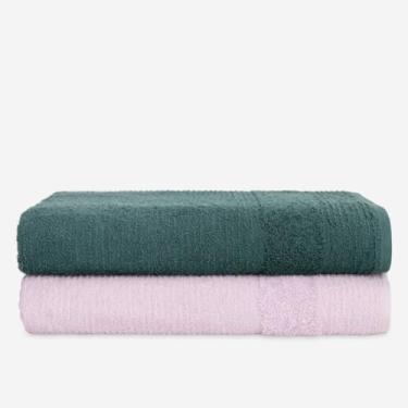 Imagem de Kit 2 Toalhas de Banho Grandes e Macias 500g 100% Algodão 75x150cm – Toque Suave e Alta Absorção (VERDE + LILÁS)