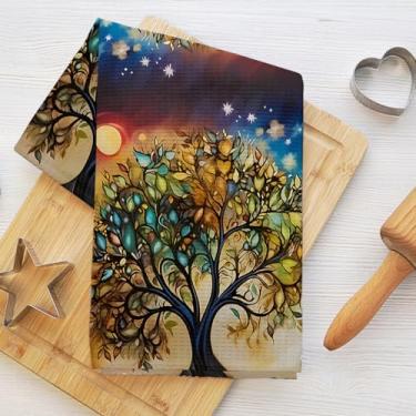 Imagem de Toalhas de cozinha coloridas para árvore da vida, arte de fantasia, toalha de prato de microfibra absorvente, toalha de chá, toalhas de mão macias de waffle para decoração de casa de banho, presentes
