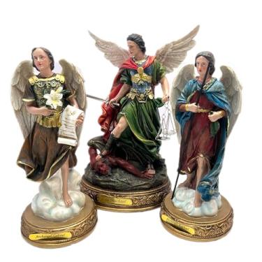 Imagem de Moviebros Conjunto de estátuas de arcanjo religioso, Miguel, Gabriel, Rafael, 30,5 cm de altura, estatuetas pintadas à mão, coleção de 3 peças