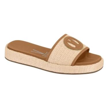 Imagem de Vizzano Tamanco Feminino Tramado, Bege e Marrom, Chinelo Slide com Tira Decorativa (BR, Adulto, Numérico, 37)