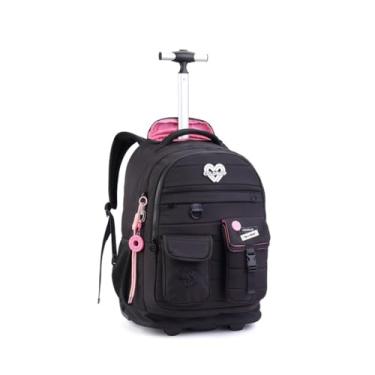 Imagem de Mochila Rodinha Juvenil Feminina Escolar Reforçada Chaveiro (Preto)