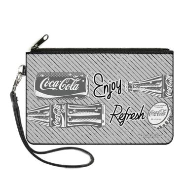 Imagem de Carteira Coca-Cola, bolsa com zíper, Coca Cola Enjoy Refresh Can and Bottle Greays Branco Preto, lona, Multicor, G