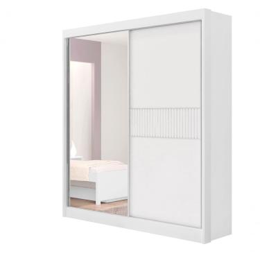 Imagem de Guarda Roupa Casal Athenas 2 Portas Ripado 3 Gavetas Com Espelho Sem Pés - D' Doro Branco/ripado