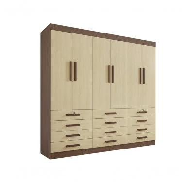 Imagem de Guarda Roupa Casal 6 Portas 12 Gavetas Com Pés Mônaco Plus D' Doro Castanho/linho