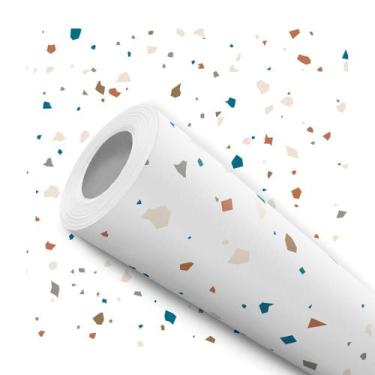 Imagem de Papel de Parede Vinílico Terrazzo Granilite Branco Sala Quarto 2m - DE