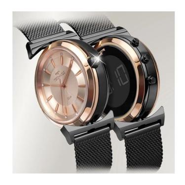 Imagem de Relogio technos curvas digital e analogico preto com rose 9t33ai/1j