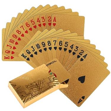 Imagem de Vijiv 2 PCS Luxury Gold Poker Playing Cards Deck Waterproof Plastic Foil for 1920 Gatsby Party Decor Adults Games Gifts