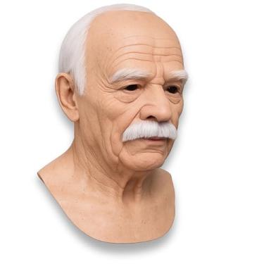 Imagem de Máscara Realista Látex Adulto Importada – Fantasia Idoso com Cabelo Real para Halloween e Cosplay (Velho Cabelo Branco)