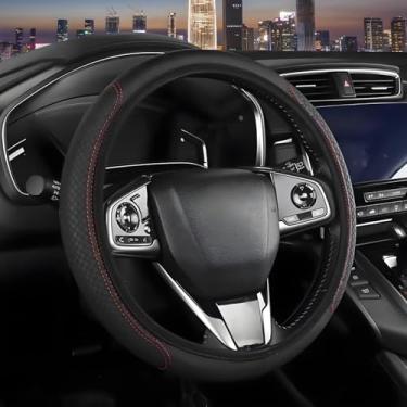 Imagem de Capa de volante de carro, capas de volante de couro de microfibra com forro antiderrapante, universal 38 cm preto