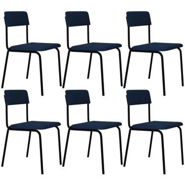 Imagem de Kit 06 Cadeiras Estofada Para Sala De Jantar Sense Preto C01 Linho Azul - Lyam Decor