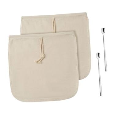 Imagem de ＫＬＫＣＭＳ 2 sachês de café para preparo a frio com 2 colheres reutilizáveis ​​para jarra com cordão, tamanho grande (32,5 x 32,5 cm), ideais para uso doméstico.