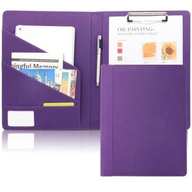 Imagem de Prancheta de couro PU roxo A4, suporte para caneta, clipe de papel, caneta, cartão, suporte para tablet, fichário, pasta de prancheta de enfermagem, estudante escolar, material de escritório de