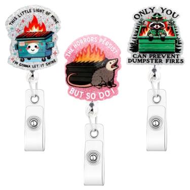 Imagem de 3 peças engraçadas e fofas carretel de crachá de fogo para enfermeira retrátil com clipe jacaré, glitter, crachás de identificação, carretel, amigo, enfermeira, assistente, presentes, acessórios