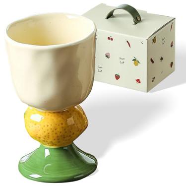 Imagem de Runziti Vidro com haste de cerâmica pintada à mão, 170 g, design de frutas para sobremesas, lattes, chá, leite, barras e muito mais, seguro para lava-louças e micro-ondas, ideal para presentes de