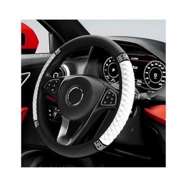 Imagem de ZNDAW Capa de volante de carro brilhante, protetor de volante de couro macio com strass, antiderrapante, universal, para mulheres e meninas (branco)