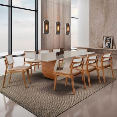 Imagem de Sala de Jantar Mesa Ellis 220cm Madeira Tampo com Vidro com 8 cadeiras Eva Premium - Branco