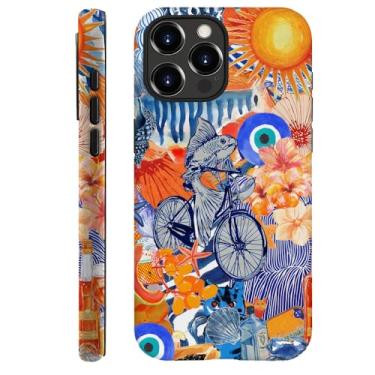 Imagem de Capa para iPhone 14 Pro Max, capa fosca para meninas e mulheres, colagem peixe azul praia bicicleta flor