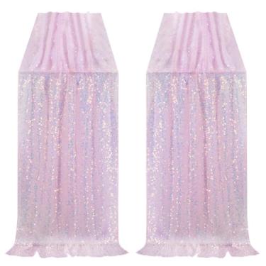 Imagem de Caminho de mesa rosa iridescente de 3 m, 2 peças, 63 x 300 cm, sereia para dia dos namorados, meninas, chá de bebê, festa de aniversário, casamento