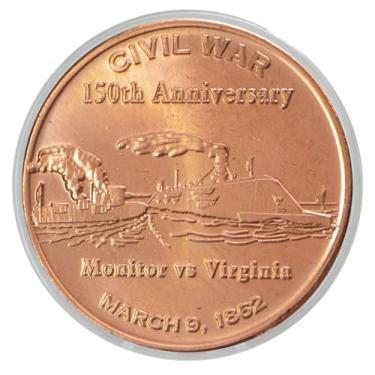 Imagem de Civil War Monitor vs Virginia Commemorative 1 oz Pure .999 Copper Round Collectible Coin in Capsule