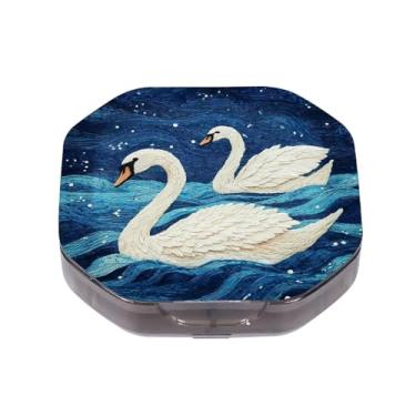 Imagem de Caixa de comprimidos pequena com 4 compartimentos, dois cisnes à prova d'água, durável, organizador de comprimidos de viagem, diário, portátil, suplementos de óleo de peixe e vitaminas, suporte de