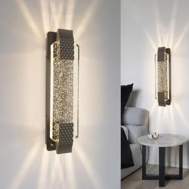 Imagem de camuucci Arandela de parede recarregável alimentada por bateria 12000 mAh luz de parede interna sem fio luminárias de parede para quarto sala de estar conjunto dourado dois (bolha preta 15,3 pol, 1)