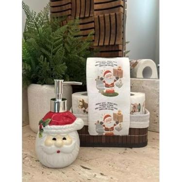 Imagem de Kit Banheiro Natal - Porta Sabonete Líquido 350ml + Porta Papel Higiênico com Motivos Natalinos(Coleção Natal 8,5cm +1 Papel,Vermelho)