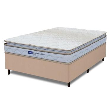 Imagem de Cama Box Casal Probel Espuma D33 Pillow Top 138x188x56cm Guarda Costas Lyon Branco/Bege