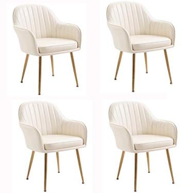 Imagem de Cadeira de jantar, cozinha, sala de jantar, móveis, cadeiras de jantar, conjunto de 4 poltronas para sala de estar, poltronas modernas, de couro, com encosto alto, almofadas macias, pernas de metal