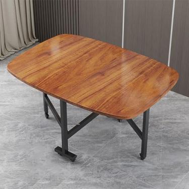 Imagem de Mesa de jantar dobrável de madeira com design de folha suspensa para espaços pequenos, mesa extensível e versátil com 6 rodas mesa de cozinha que economiza espaço para cozinha e sala de estar 100 x 60