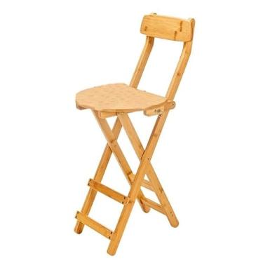 Imagem de LULUMAIC Banquetas dobráveis de bambu com encosto e apoio para os pés para cozinha e sala de jantar balcão de madeira portátil altura 40,5 x 100 cm (16 x 39 polegadas)