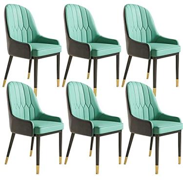Imagem de Cadeiras de móveis de sala de jantar para cozinha, conjunto de 6 cadeiras de cozinha de couro PU à prova d'água com pernas de metal, encosto alto, assento macio, cadeiras de sala de estar (cor: verde
