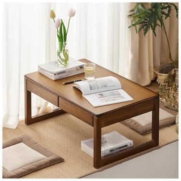 Imagem de HYUIO Mesa de chão japonesa de madeira, mesa de altar baixo para meditação, mesa de centro de tatame, pequena mesa de chá para sentar no chão, quarto, varanda, sala de jantar (nogueira, 60 x 40 x 30