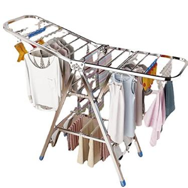 Imagem de LULUMAIC Escorredor de piso dobrável em forma de X com quatro rodas móveis - acabamento prateado, forte capacidade de peso - ideal para varanda de secagem de roupas - Solução doméstica