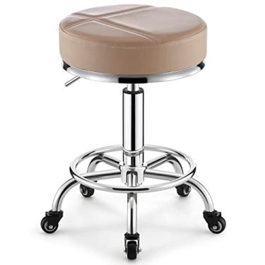 Imagem de BSNANCA Cadeira giratória redonda com rodinhas para escritório, salões de beleza, bancos de bar com 5 garras e rodas, ajustáveis 44-60 cm (cor: bege) (laranja) (bege) (bege)